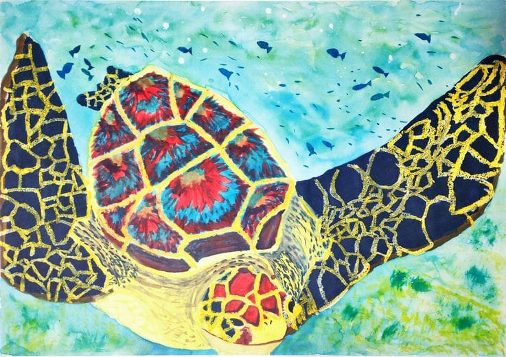 新潟県教育長賞 河原田小学校 2年生 山田　偲月「はばたけ海がめ」