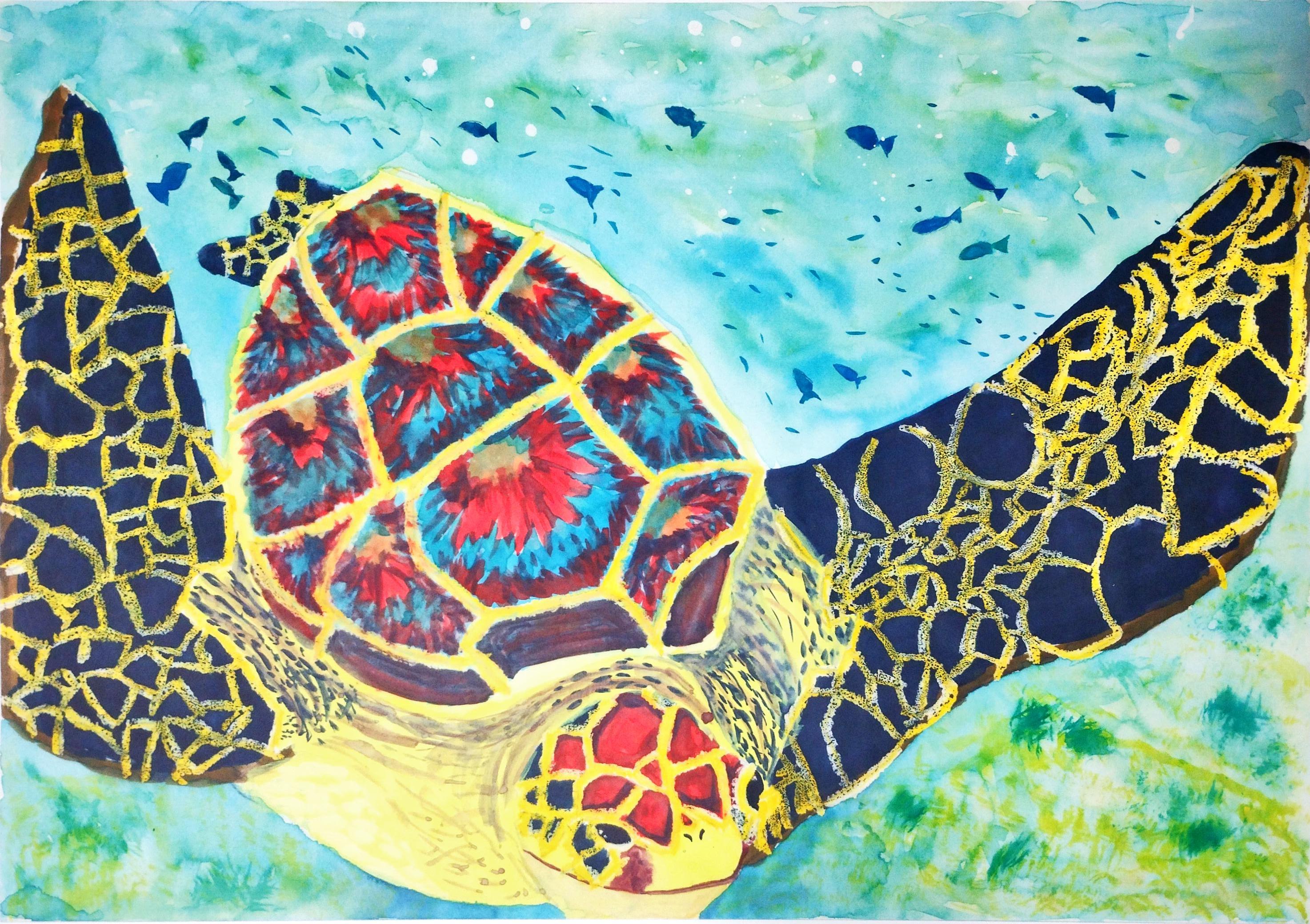 新潟県教育長賞 河原田小学校 2年生 山田　偲月 「はばたけ海がめ」